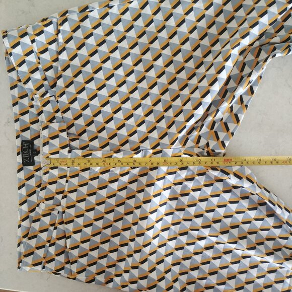 Zilch Amsterdam geometric pattern cotton tapered pants yellow grey white Large - Picture 14 of 15